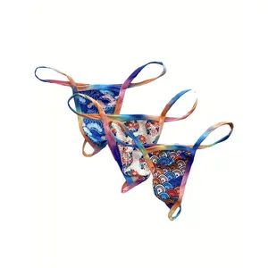 3 pieces of men's fashionable printed mid-rise sexy thongs
