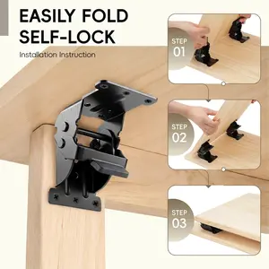 2-Pack Lockable Folding Support Brackets, 0-180 Degrees Self-Locking Hinges, Load Capacity 100 Pounds, Durable Construction