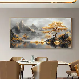 2D Flat, Modern Abstract Canvas Art - Golden Trees and Landscape Scenery, Natural Landscape Wall Decoration, Suitable for Living Room, Bedroom, Office Corridor Modern Home Decor,  Art Canvas Wall Art canvas pain metallic accent versatile fantasy