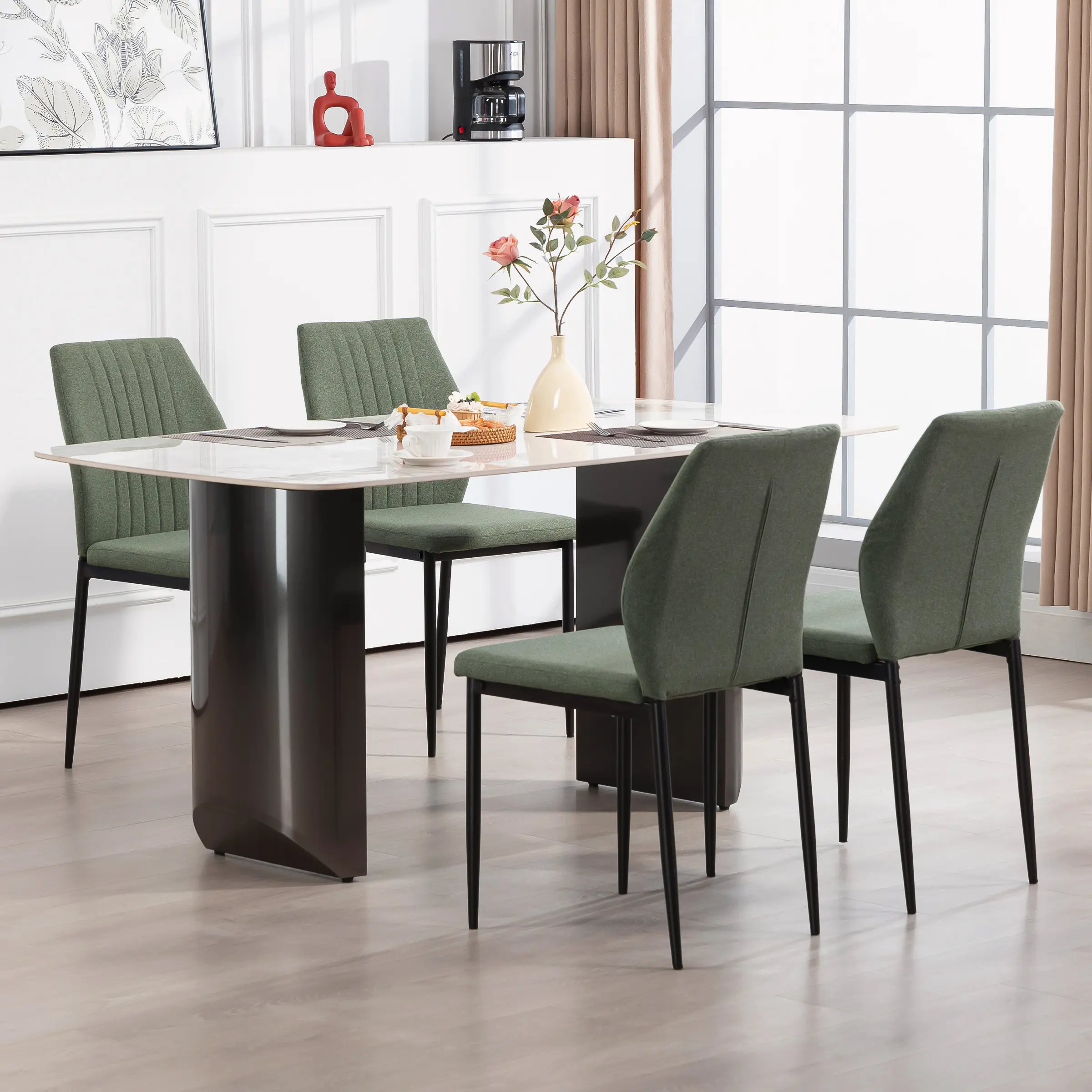 Dining Chairs Set of 4, Modern Dining Room Chairs with Metal Legs, Upholstered Fabric Kitchen Chairs Furniture Home