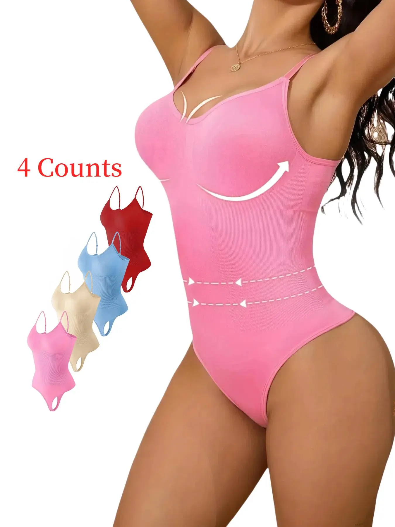 Women's Adjustable Strap Spaghetti Strap Shapewear Bodysuit, Tummy Control Shaper, Women's Shapewear for All Seasons, Womenswear, Body Sculpting Garment, Bodysuits Shapewear