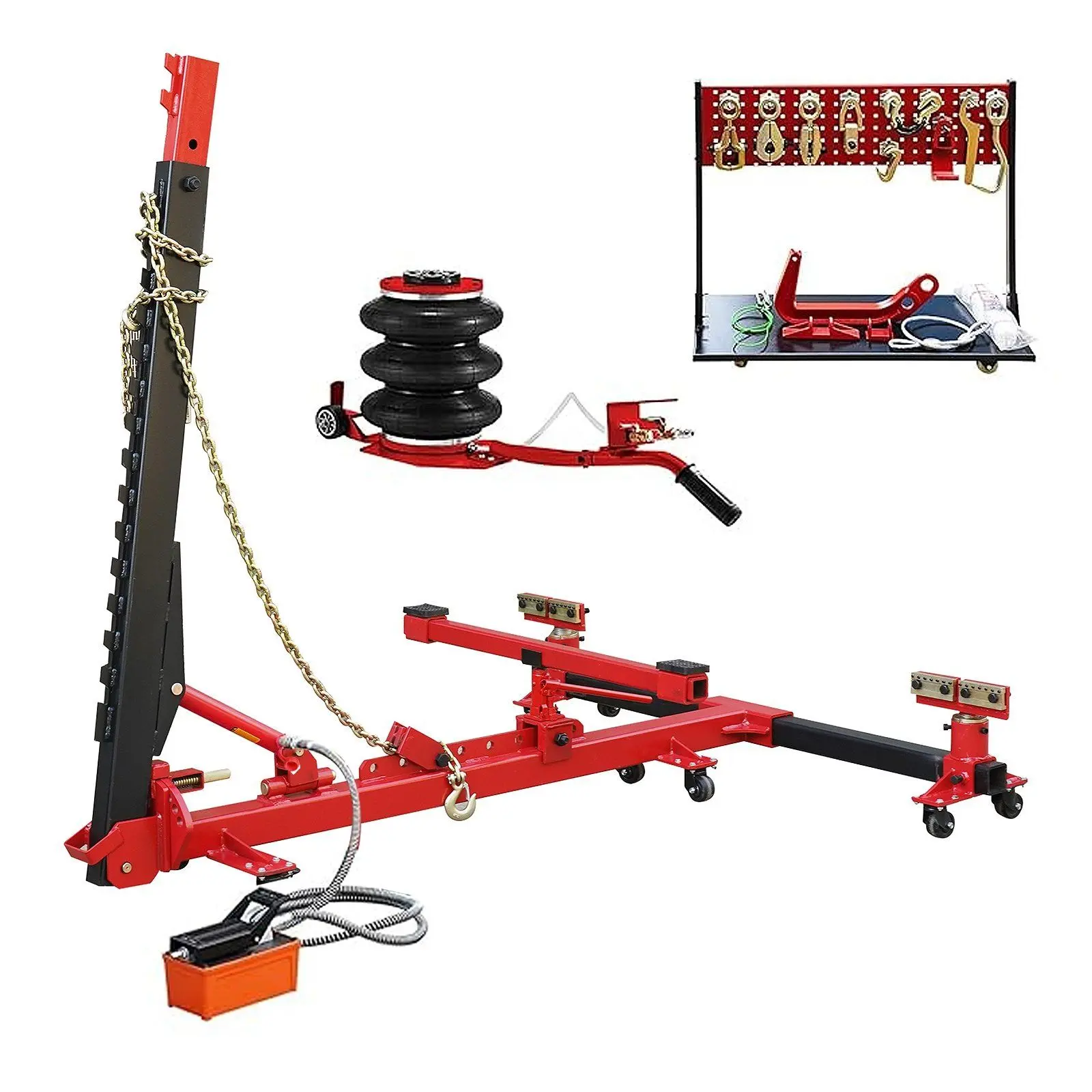 VEVOR Auto Body Frame Straightener, 6 Ton Tension Car Frame Puller, Auto Body Frame Machine with Swivel Post, Hydraulic Foot Pump, Airbag Jack and Pulling Clamp Set, for Auto Body Frame Repair