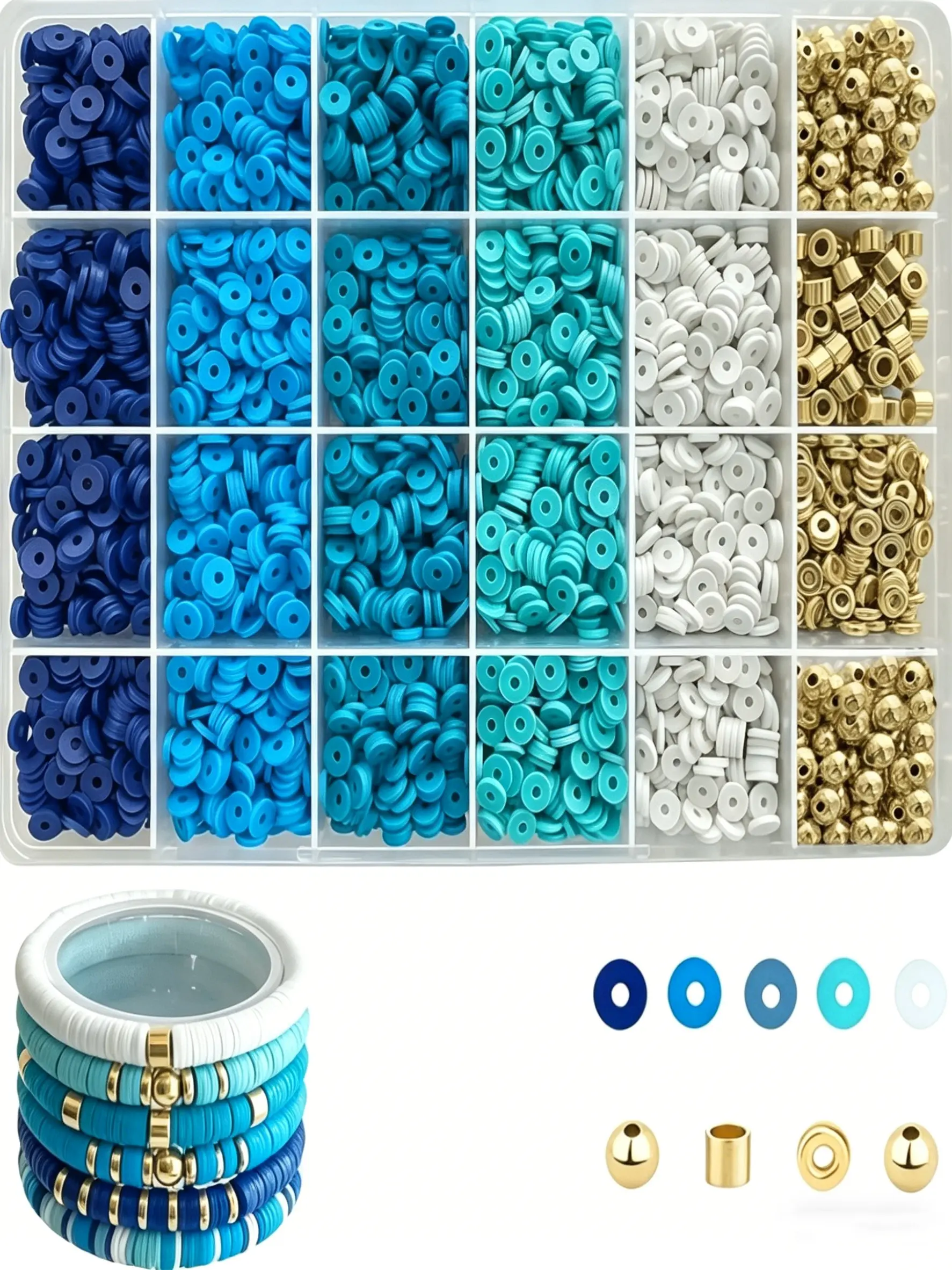 4800 Ocean Blue Polymer Clay Beads Kit, Includes Various Ocean Blue and Beads, 6mm Friendship Bracelet Beads, Jewelry Making Set, DIY Beads