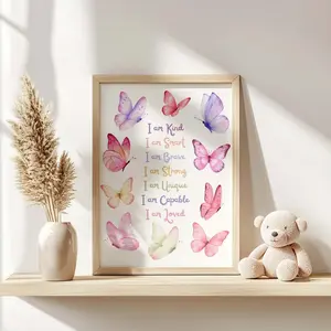 Butterfly Affirmation Print for Kids Printable, Pink Nursery Wall Art, Girl's Room Decor, Positive Playroom Poster