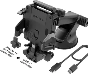 SIGHILL USB Carholder Universal Car Mount with Suction Cup Base, USB-C Port, Telescopic Arm, and Charging Function for iPhones and Android Devices