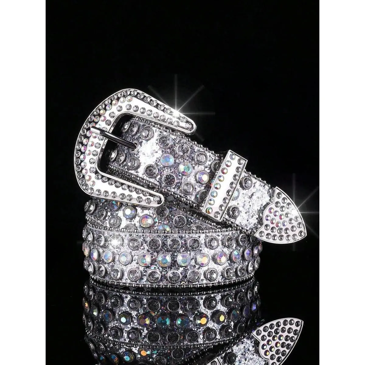 1 Piece Rhinestone Western Buckle Belt Fashion Holographic Glitter Punk Waistband for Party Daily Clothing Decoration Bling Adjustable Minimalist Classy Crystal Cute Wedding Bohemian Stunning Elegant Engagement
