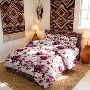 3-Piece Floral Print Quilt Set, Soft Breathable, Includes 1 Quilt and 2 Pillowcases, Ideal for Bedroom Dorm Home Use