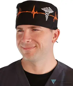 Classic Cotton Surgical Scrub Cap with Sweatband - EKG Signal and Medical Sign