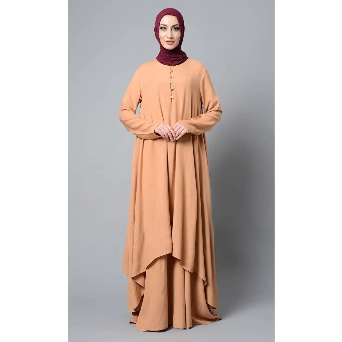 Asymmetrical double layered modest wear muslimah abaya dress