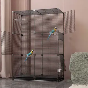 Large Parrot Bird Cage for Home Use, Luxury Villa Horizontal Wire Metal Display Cage, Tiger Skin Xuan Feng Peony New Style