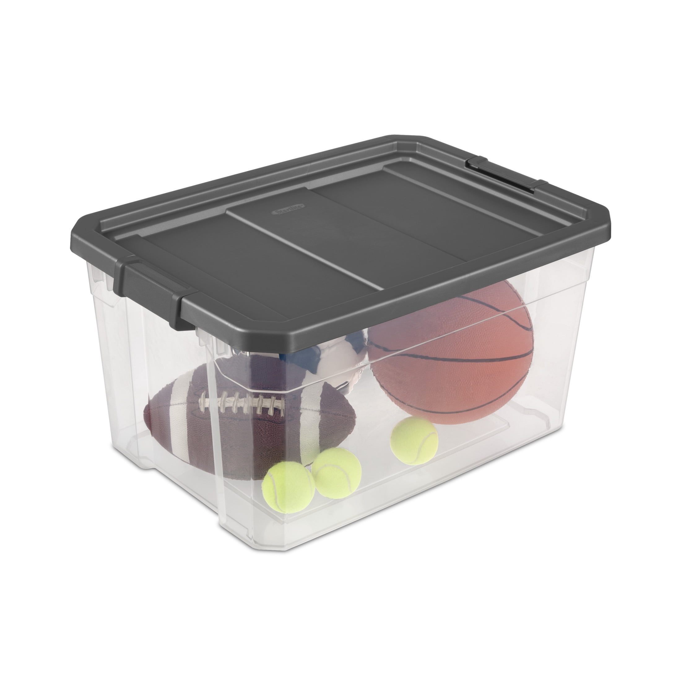 (2 pack) Sterilite 76 Quart Stacker Box, Durable Clear Plastic Storage Bin with Latch Lid, Dark Gray
