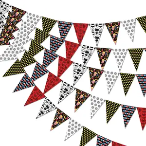 5 count Movie Night Party Decorations Pennant Banner 49Ft Theater Movie Themed Triangle Flag Garland Red Carpet Bunting Decor for Bridal Shower Graduation Birthday Party Supplies Film Backdrop (Red)