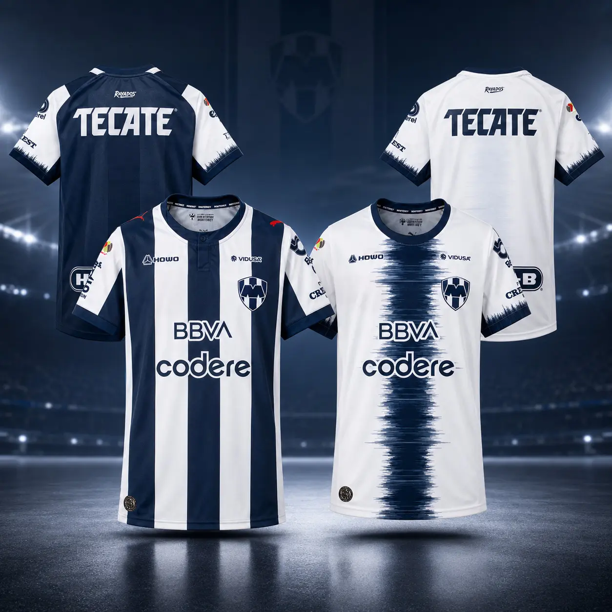 Monterrey 2026/27 Home & Away Soccer Jerseys, Sizes XS-5XL, Navy and White Short Sleeve Football Shirts, Lightweight Breathable Quick-Dry Liga MX Fan Tops for Men and Women, Game Days, Training, Outdoor Sports, Casual Wear and Everyday Use and Travel
