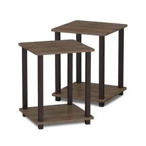 SIMPLISTIC Side Table Set of 2 in Walnut featuring 2-tier storage, tool-free assembly, square silhouette, ideal for bedrooms, living rooms, and small spaces, Nightstand Sets Of 2