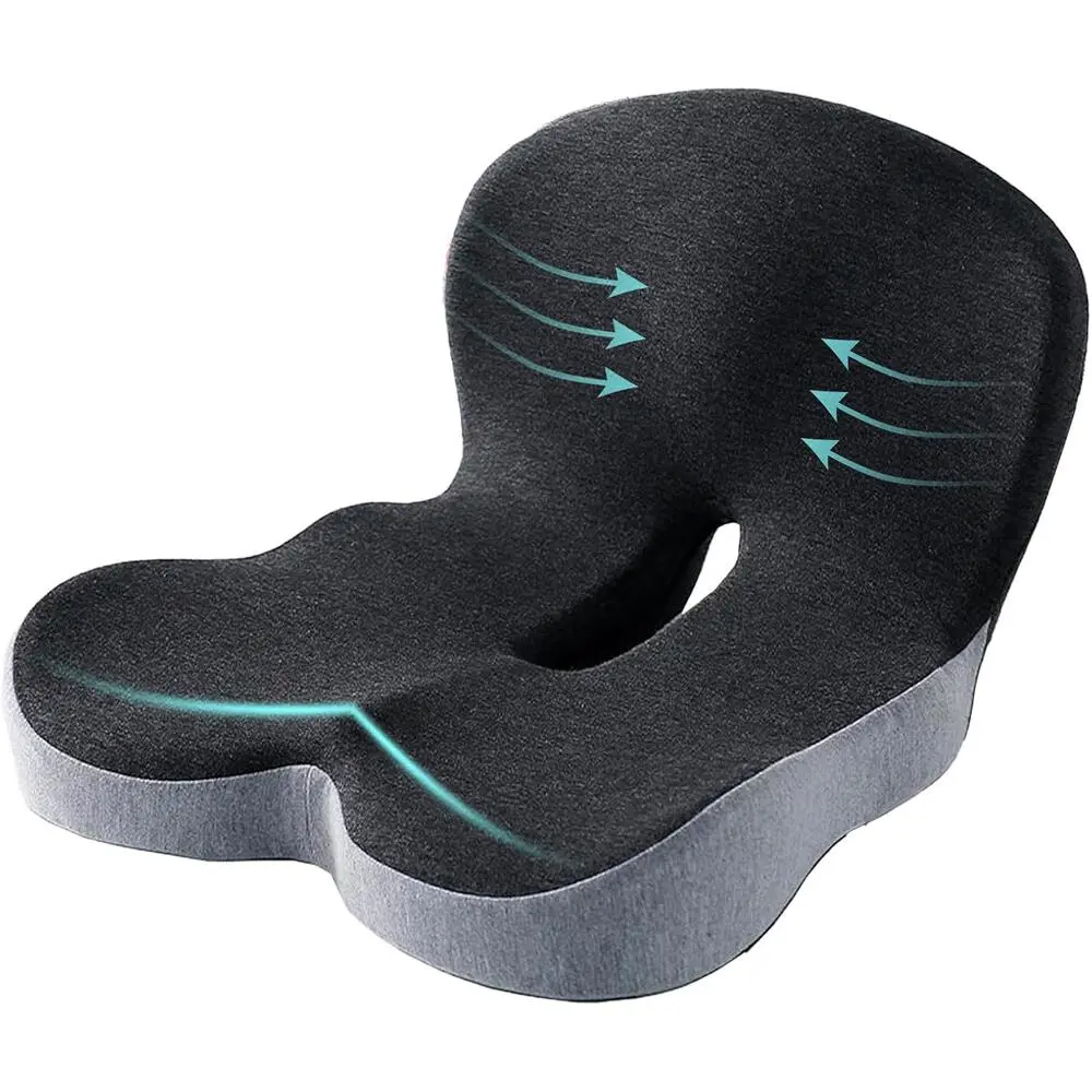 Memory Foam Seat Cushion w/Lumbar Support Pillow for Back & Sciatica Pain Relief