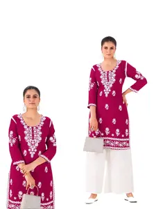 Rayon Kurti Palazzo Set with Thread Work