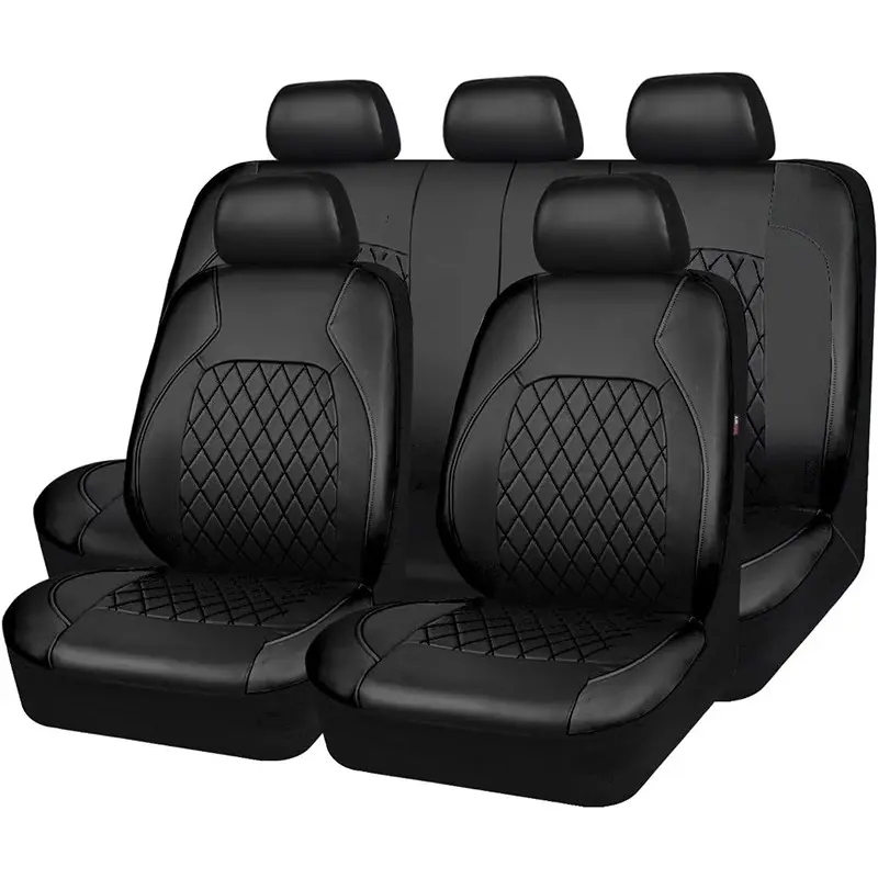 Universal Deluxe Pu Luxury Vinyl Faux Leather Car Seat Covers Full Set, Airbag Compatible, Breathable, Fit for Cars, Trucks, SUV, Automotive Seat Covers