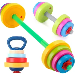Kids Exercise Weight Set-3-in-1 Adjustable Workout Toy Equipment For Children Pretend Play Exercise-Toddler Beginner Gym, Fitness, Weightlifting and Powerlifting (Dumbbell, Barbell, Kettlebell)