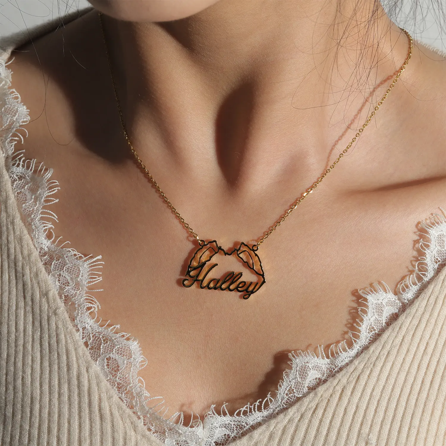 Personalised Dog Ears Necklace Custom Pet Name 18k Stainless Steel Fashion Trend Jewellery Christmas Gift for Friends Family