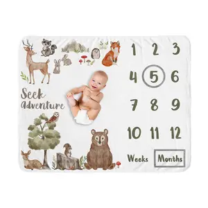Sweet Jojo Designs Woodland Forest Animals Boy Girl Gender Neutral Unisex Baby Milestone Blanket Newborn Monthly First Year Photo Growth Chart Infant Memory Gift Set Friends Bear Hedgehog Watercolor