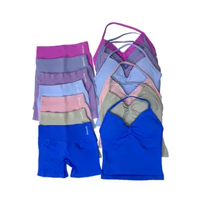 (With Logo) DFYNE Impact Longline Tank Top & Scrunch Sports Shorts  for Women - 2 Pieces, Sleeveless, High Elasticity, Summer Yoga & Workout Outfit Quick-Dry Compression Fitness Set