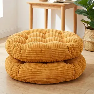 Large Floor Pillow for Adults 22x22" Memory Foam Floor Cushion with Corduroy Cover Round Floor Sitting Cushions for Meditation Lounge Yoga Tatami Living Room (2, Round-Orange)