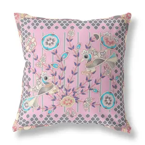 HomeRoots 481911 20 x 20 in. Pink Peacock Blown Seam Floral Indoor & Outdoor Throw Pillow