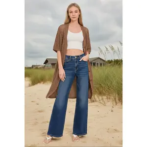 Zenana Dark Wash Mid Rise Wide Leg Denim Jeans