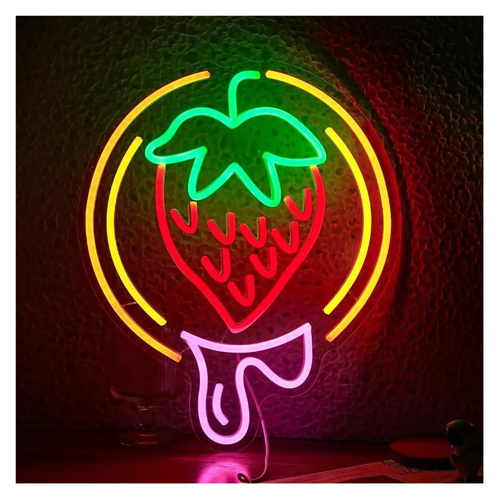 Strawberry Neon Sign Sweet Fruit Light USB Powered For Home Kitchen Fruit Market Dessert Shop Farmhouse Restaurant 32cmx38cm
