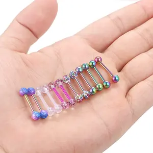 OIDEA 14G 316L Stainless Steel Body Piercing Barbell Set, 12PCS Body-Safe Piercing Jewelry with Cubic Zirconia Rhinestones for Tongue, Nipple, Cartilage