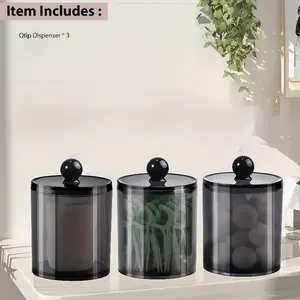 3 Piece Acrylic Transparent Round Storage Boxes, Modern Simple Dustproof Stackable Portable Organizer for Cotton Swabs, Makeup Pads, Floss