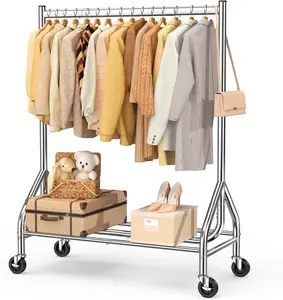 Heavy Duty Clothes Rack Load 420 LBS, Rolling Garment Rack with Lockable Wheels, Standing Metal Clothing Rack with Shelves, Portable Wardrobe Rack Sturdy Coat Rack for Hanging Clothes