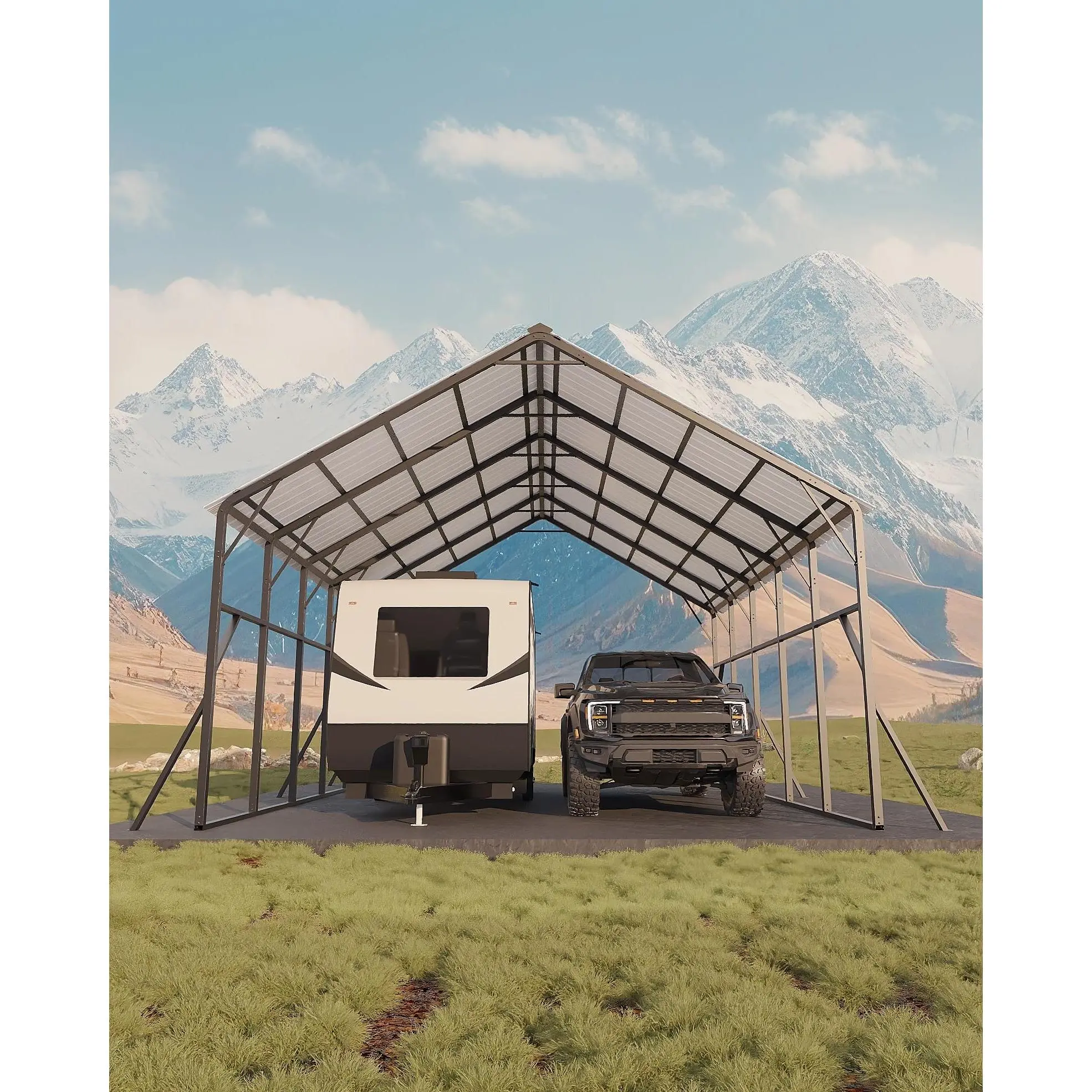 Heavy Duty All-Weather Steel Carport Canopy for RV, Truck, Tractor, Reinforced Frame Outdoor Shelter for Boat, Farm Equipment