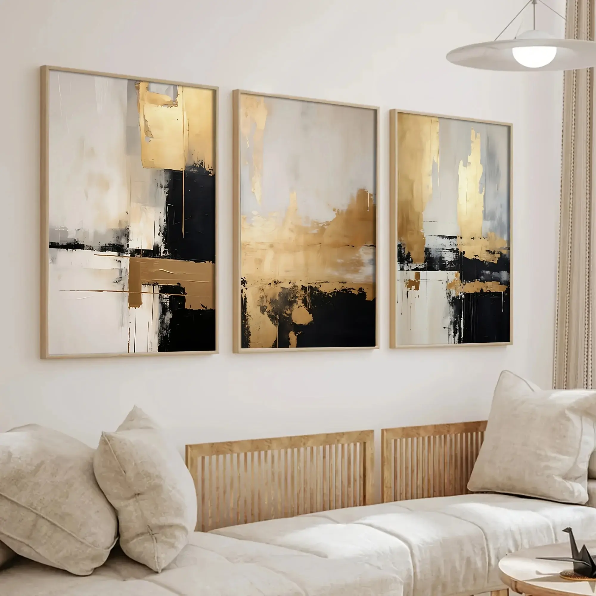 3pcs Set Unframed Retro, Abstract, Nordic minimalist design, Beige black and Golden blending Painting, Creative Artistic Canvas Prints Wall Art Poster Art Work For Wall Decor Waterproof Print, Frameless Room Decor Decoration