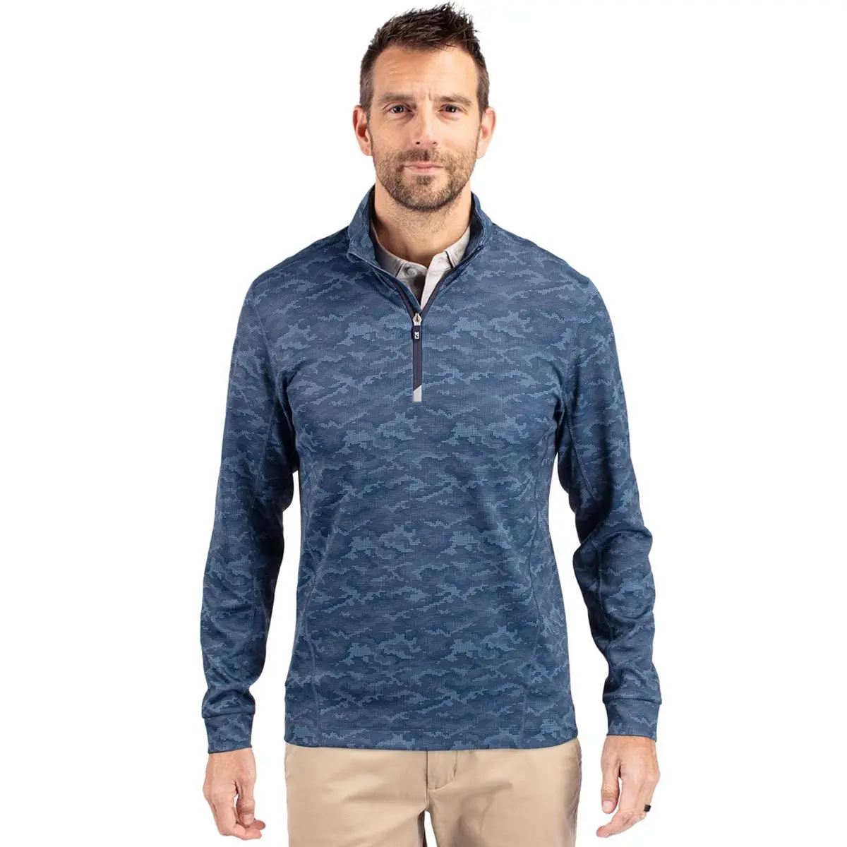 Cutter & Buck Traverse Camo Print Stretch Quarter Zip Mens Pullover Jacket