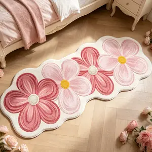 Gradient Flower Wave Edge Rug, Soft Comfortable Irregular Shape Carpet, Hand Wash Only, Ideal for Living Room Bedroom Decor
