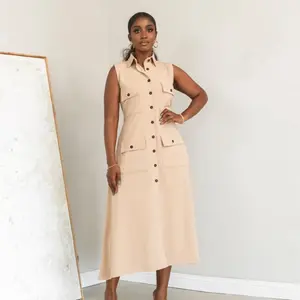 summer spring clothes 2025 Women Sleeveless Single Breasted Shirt Style Maxi Long Dress 2024 Pockets Cargo Vestidos Summer Night Club Party Dresses