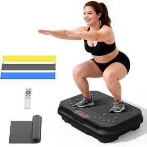 Vibration Plate Exercise Machine for Lymphatic Drainage, Power Vibrate Stand Shake Board 400 Lbs Capacity Fitness Platform with Resistance Bands Weight Loss Gifts for Women Men