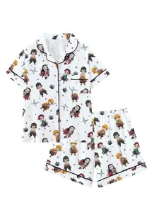 Demon Slayer Anime Pajama Set – Collared Short Sleeve Sleepwear, Comfortable All-Season Loungewear, Cute Anime Pajamas Gift