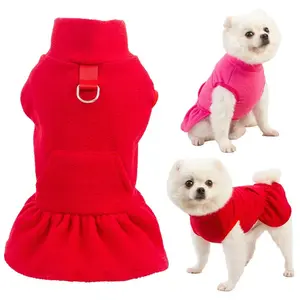 All-Season Knit Fabric Dog Princess Dress, Fleece Pet Skirt, with Traction Ring, for Small Breeds, Yorkies, Maltese, Easy Pullover Design, Polyester, for Autumn, Winter, and Spring