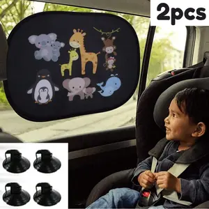 2pcs Animal Car Sunshade, Side Window PVC Static Film Adsorption + Suction Cup Cartoon UV Protection Heat Insulation Shade UV Protective Sunshade
