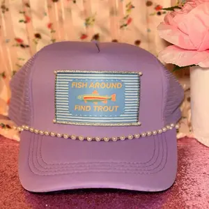 Fish Around Find Trout Hat - Purple Trucker Cap with Pearl Trim