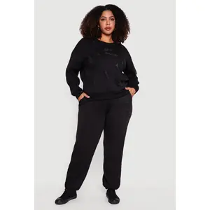 Plus Size Almost Famous Rhinestone Graphic Detail Sweatpants