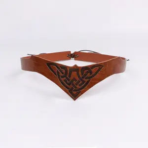 1pc Medieval Embossed PU Leather Headband, Adjustable Renaissance Style Hair Accessory, Unisex Role Play Costume Jewelry