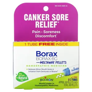 Boiron Borax 6C, Meltaway Pellets, 3 Tubes, Approx. 80 Pellets Each