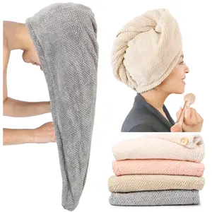 Extra Large 4 Pack Microfiber Hair Towel Wrap for Women Super Absorbent & Quick Dry Hair Drying Towels with Button, Hair Turbans for Curly Hair Long & Short Hair - Anti-Frizz