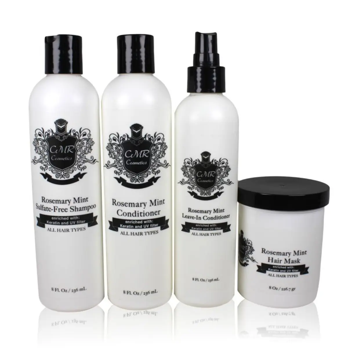 CMR Cosmetics Rosemary Mint Hair Care Collection - Sulfate-Free Shampoo, Nourishing Conditioner, Hydrating Leave-In, Intensive Hair Mask - Keratin & UV Protection for Lustrous, Manageable Hair