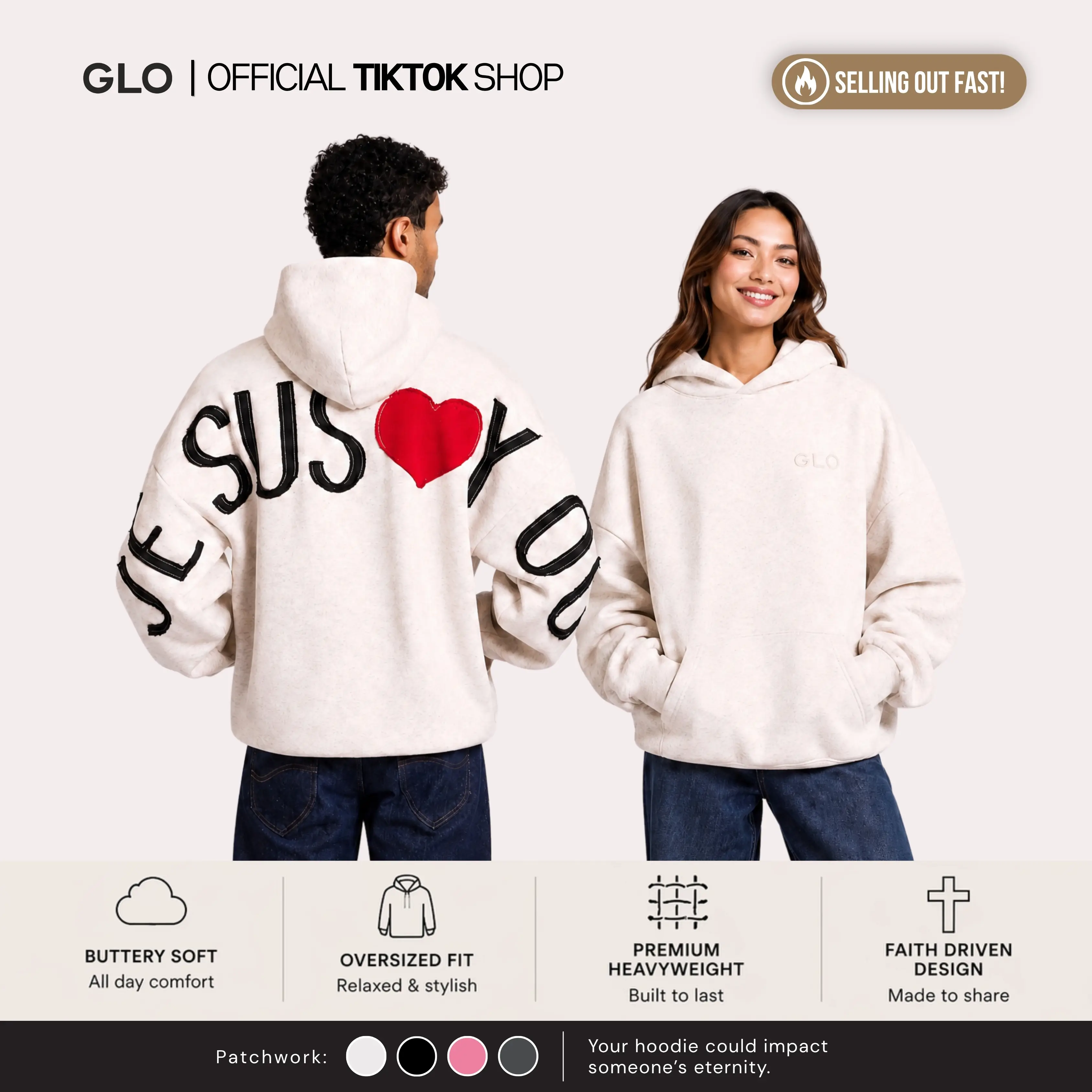 GLO Kingdom Essential Hoodie | Patchwork Collection | Oversized Christian Hoodie | Buttery Soft GLO Kingdom Essential Hoodie | Patchwork Collection | Oversized Christian Hoodie | Buttery Soft