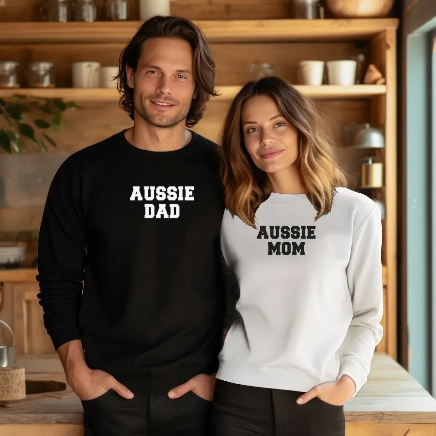 Aussie Mom Embroidered Sweatshirt, Aussie Dad Shirt, Mom and Dad Couple Sweater
