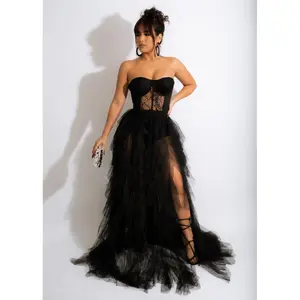 Autumn and Winter New European and American plus Size Lace Mesh Tube Top Sexy Evening Dress Women's Clothing